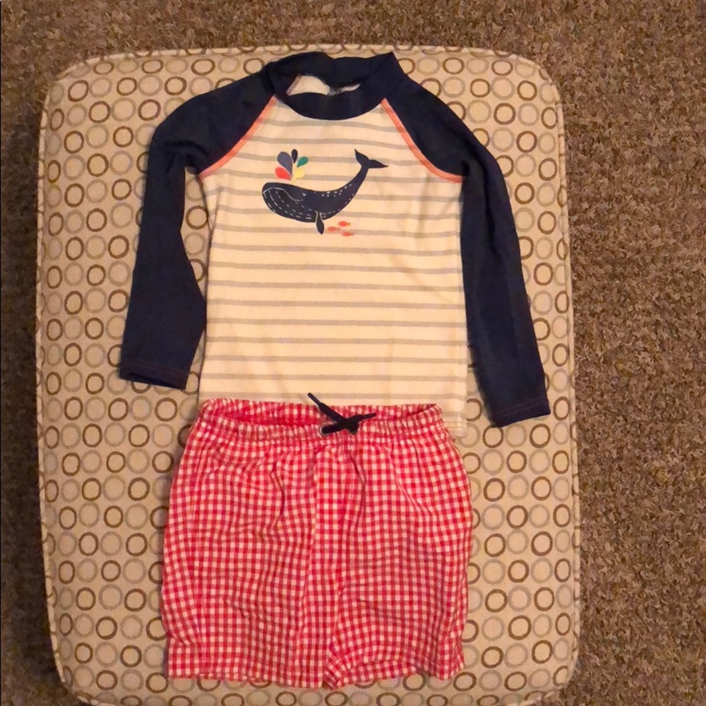 Baby Boden swim shorts and rash guard